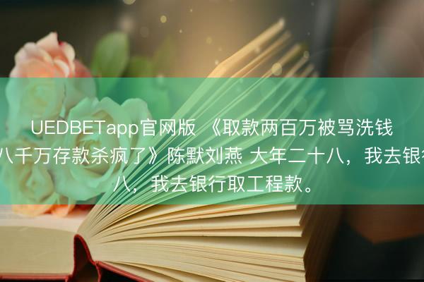 UEDBETapp官网版 《取款两百万被骂洗钱犯，我搬空八千万存款杀疯了》陈默刘燕 大年二十八，我去银行取工程款。