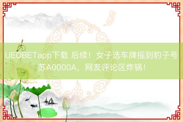 UEDBETapp下载 后续！女子选车牌摇到豹子号苏A0000A，网友评论区炸锅！