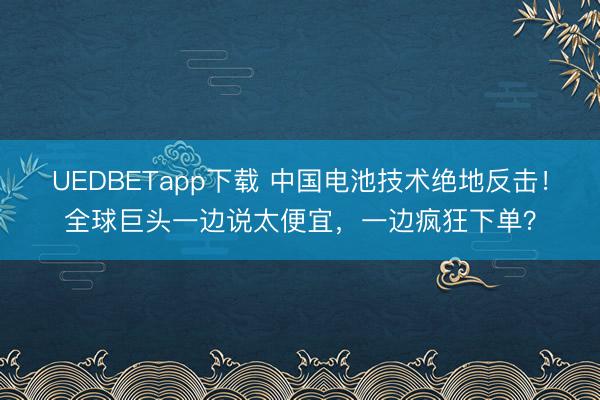 UEDBETapp下载 中国电池技术绝地反击！全球巨头一边说太便宜，一边疯狂下单？