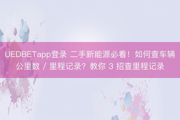 UEDBETapp登录 二手新能源必看!如何查车辆公里数 / 里程记录?教你 3 招查里程记录