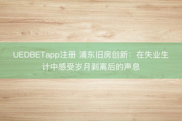 UEDBETapp注册 浦东旧房创新：在失业生计中感受岁月剥离后的声息
