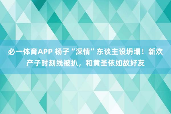 必一体育APP 杨子“深情”东谈主设坍塌!新欢产子时刻线被扒,和黄圣依如故好友