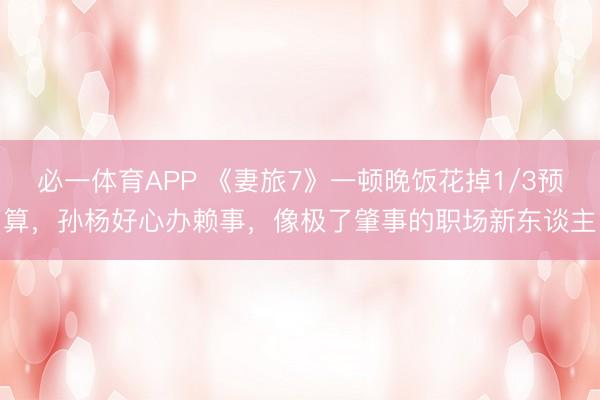 必一体育APP 《妻旅7》一顿晚饭花掉1/3预算,孙杨好心办赖事,像极了肇事的职场新东谈主