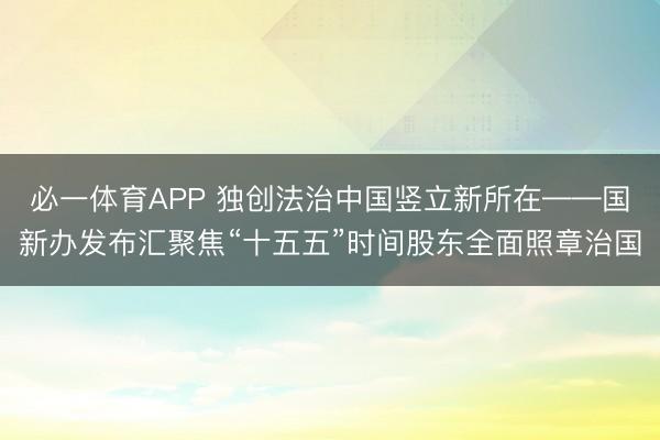 必一体育APP 独创法治中国竖立新所在——国新办发布汇聚焦“十五五”时间股东全面照章治国