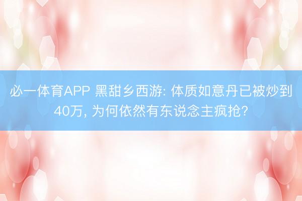 必一体育APP 黑甜乡西游: 体质如意丹已被炒到40万， 为何依然有东说念主疯抢?